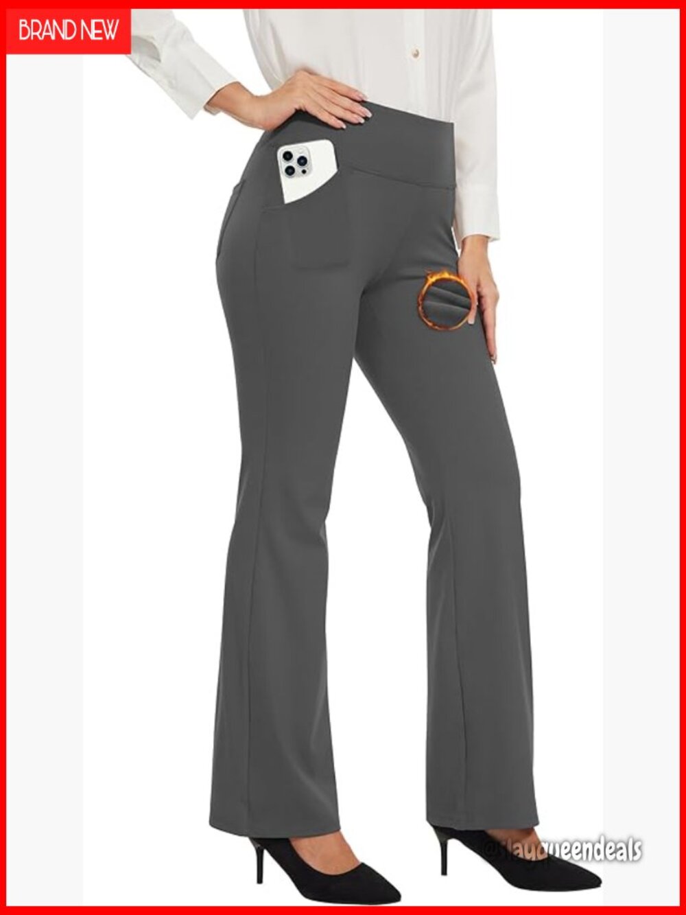 Fleece Lined Work Pants Waterproof Thermal Flare Leggings 4 Pockets